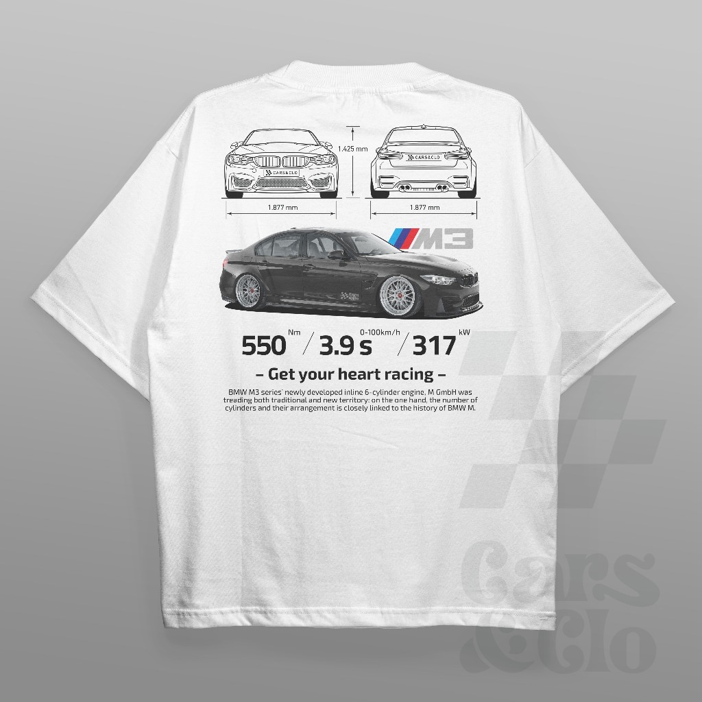 Cars and Clo 常規版型白色 BMW F80 M3 藍色印花 T 恤