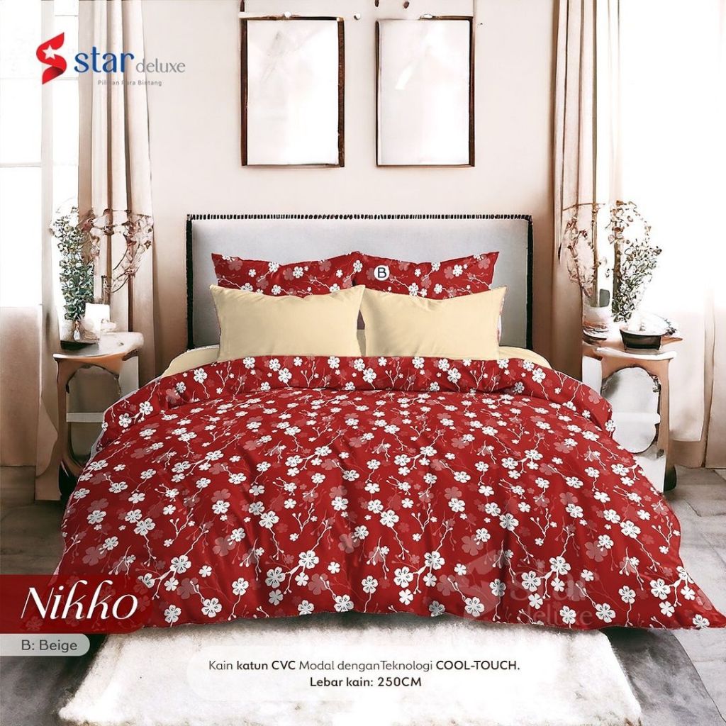 Katun Siliki 床罩套裝棉床單 CVC STAR 圖案紅色系列 90x200 100x200 120x200