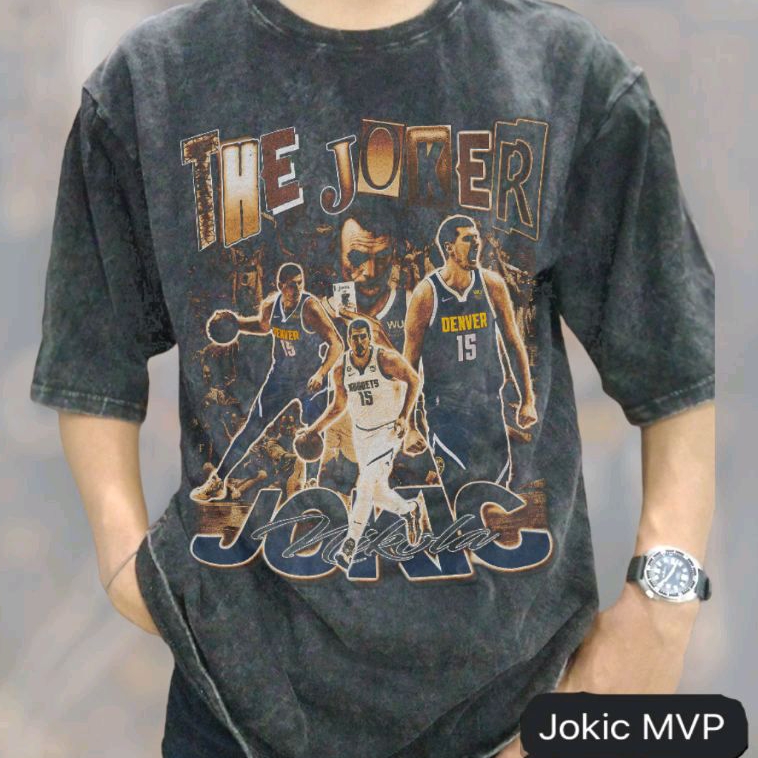 Niko Jokic 小丑籃球運動員復古水洗 T 恤/Nila Jokic NBA 球員超大 T 恤