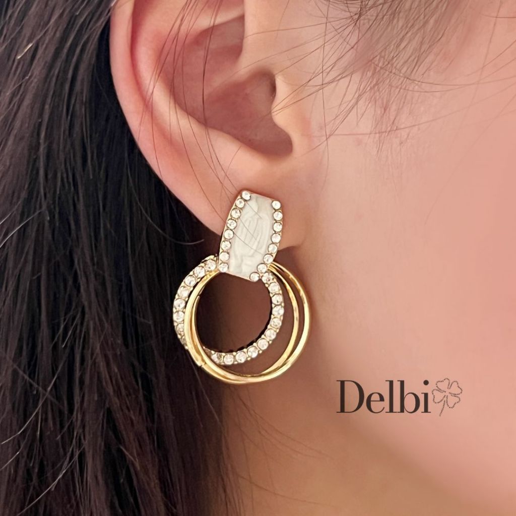 Delbi BaekHa 耳環 SILVER 925s925 防水漂亮韓式粉色玫瑰金黃金女孩女孩水晶寶石 Y2K 配飾首