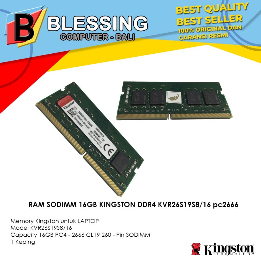 Sodimm 16GB 金士頓 DDR4 KVR26S19S8/16 pc2666