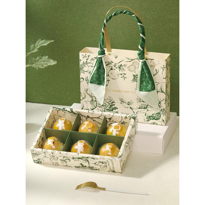 Hijau PUTIH 蛋糕盒祝你好運隔板 6 盒綠色和白色布朗尼蛋糕盒零食 nastar 紙杯蛋糕月餅禮籃包裝優質開齋