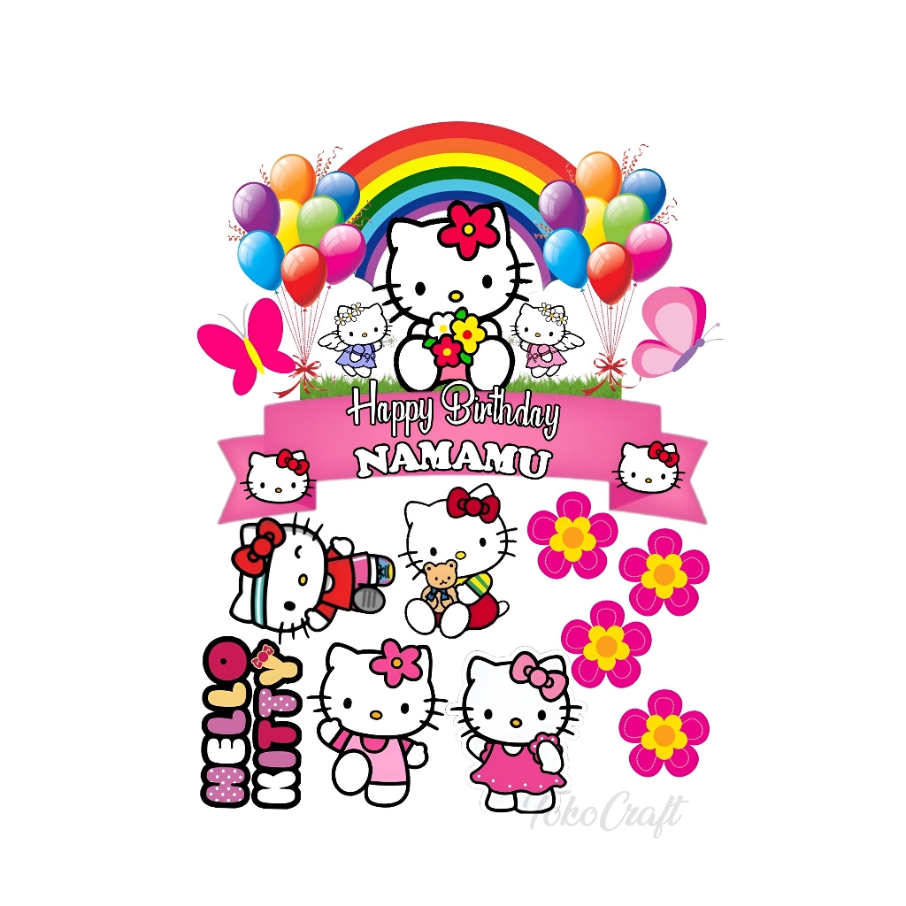 Hello KITTY CAKE TOPPER 定制生日蛋糕裝飾生日快樂名稱