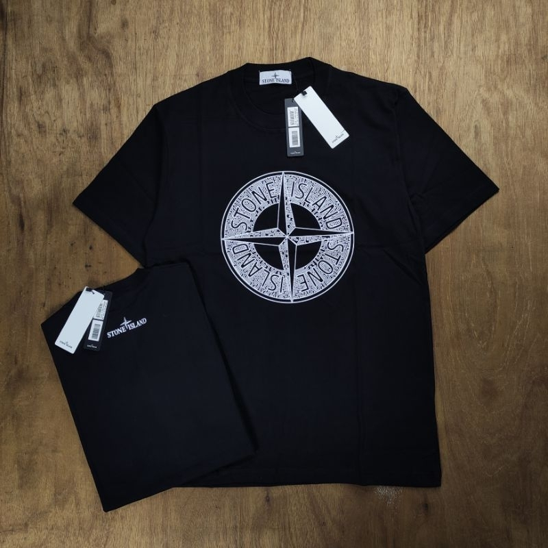 Stone Island Compass 徽標黑色大廓形 T 恤 Kaos