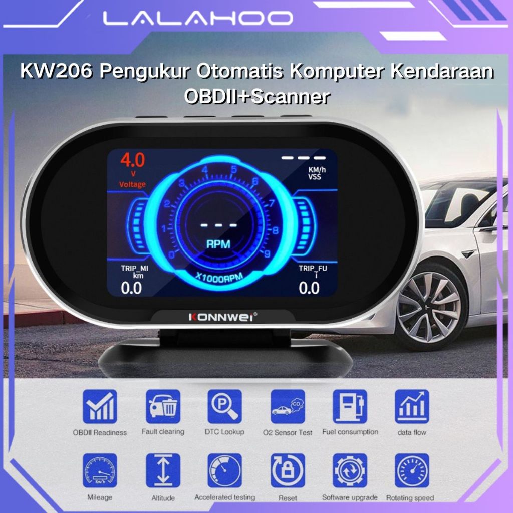 Lalahoo KONNWEI KW206 OBD2車載電腦自動數字平視顯示器OBD 2掃描儀油耗水溫表