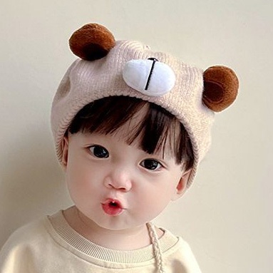 Minicute 貝雷帽熊帽子兒童嬰兒針織韓式風格