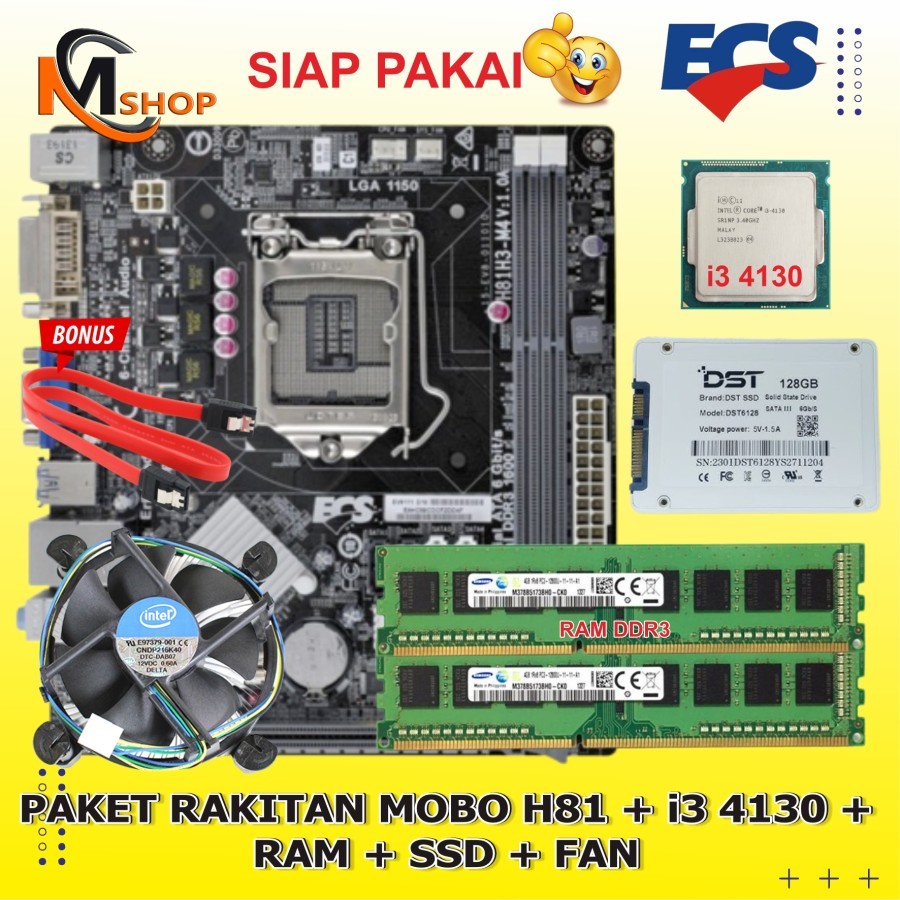 英特爾 Mobo主板h81 Intel ECS處理器i3 4130 SSD RAM DDR3風扇組裝包不帶外殼即用型