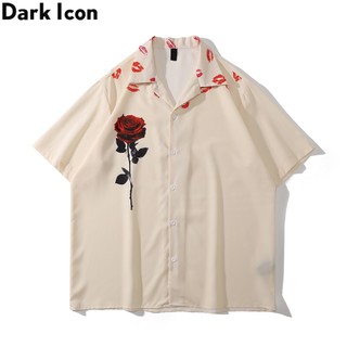 MAWAR KEMEJA Dark Icon Rose Kiss 襯衫短袖復古 Polo 衫男士暑假海灘男士襯衫街頭服飾