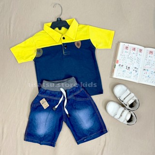 TISATSU STORE 兒童領衣服套裝高階材質牛仔褲褲子組合顏色 1-8 歲