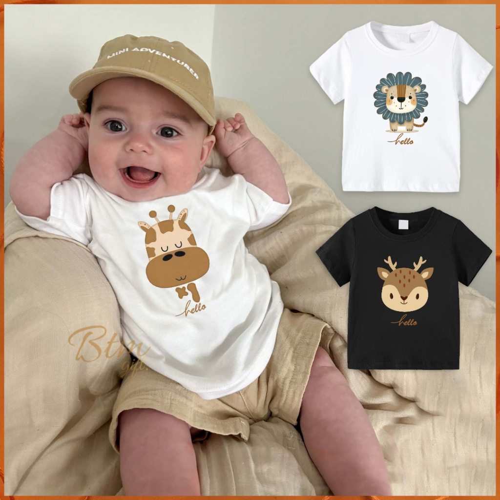 女嬰男孩上衣 t 恤 1 2 3 歲可愛動物角色花園動物鹿獅子長頸鹿叢林 bajutasmurahku BTMgift