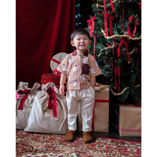 Kemeja Isaac 條紋襯衫 Hunny Bunny 兒童聖誕老人襯衫男孩聖誕服裝