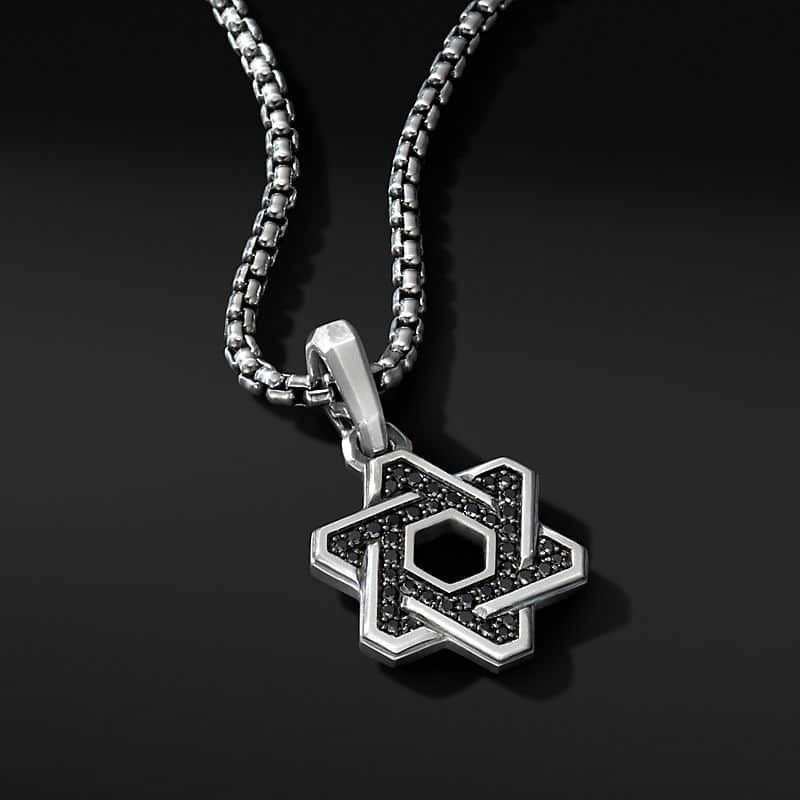 David Yurman Deco Star Of David 吊墜純銀配黑色鑽石項鍊鈦不銹鋼防銹