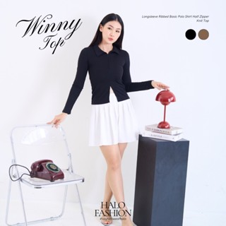 Winny 上衣女式長袖羅紋基本款 Polo 衫半拉鍊針織上衣