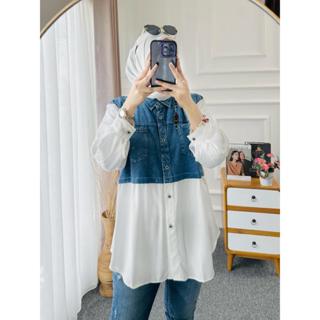 Kemeja Nara 女式 Jumbo 上衣組合襯衫 Snowash 人造絲斜紋牛仔褲