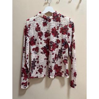 Merah Preloved ZARA 花卉透視上衣米色紅色長袖
