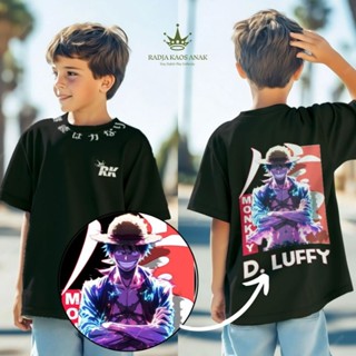 Katun HITAM Premium 兒童 DISTRO T 恤一件 LUFFY BLUE LIGHTING 動漫黑色