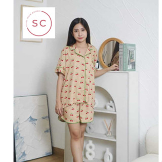 Secret CHARM 成人睡衣套裝櫻桃圖案男女通用睡衣女式連衣裙