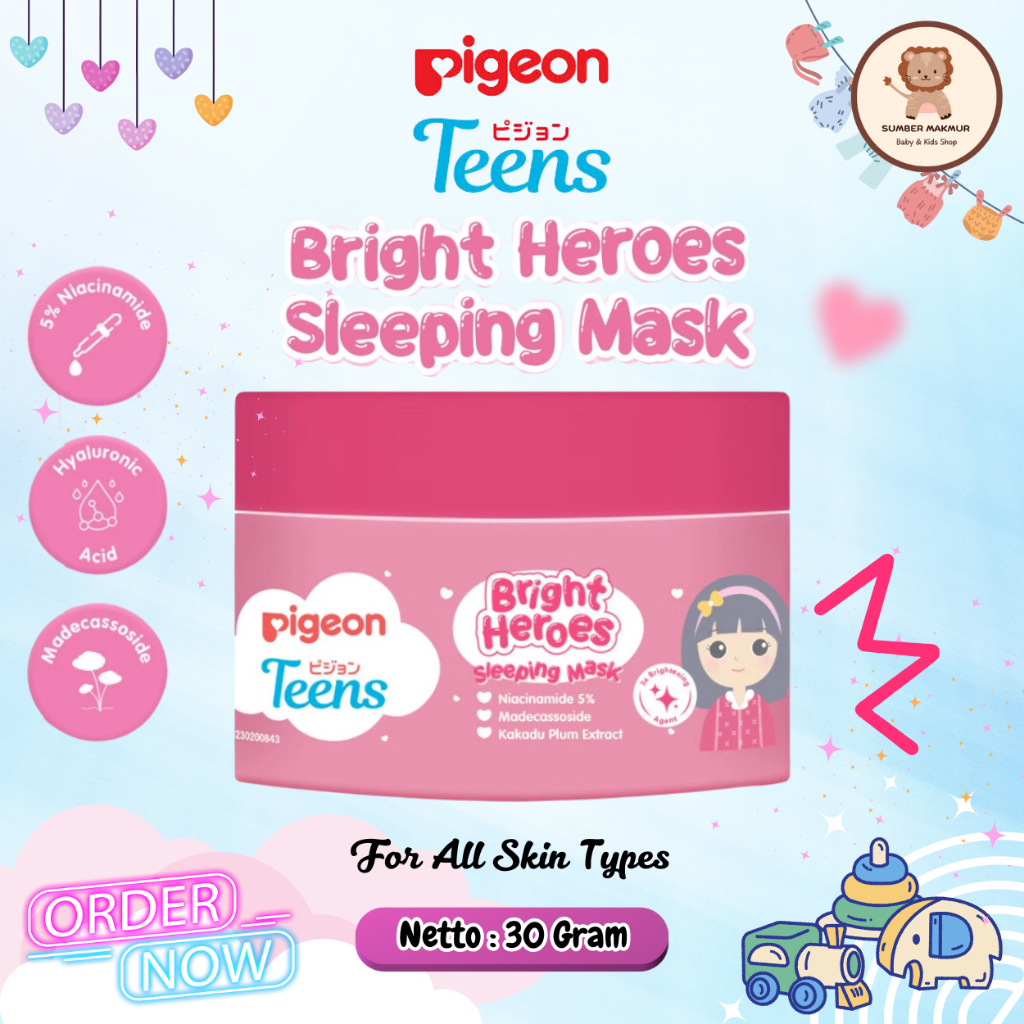 Pigeon Teens Bright Heroes 睡眠面膜 30g 青少年護膚煙酰胺 5 睡眠面膜無酒精