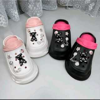HITAM KIMSDUN 832 Baim 涼鞋女士配飾熊黑色可愛橡膠 Crocs 坡道涼鞋最新病毒/英國 36-41