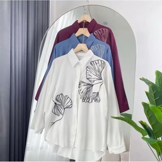 KEMEJA 優雅花卉刺繡襯衫長袖韓版刺繡上衣女式襯衫刺繡鈕扣基本襯衫時尚 Shopee