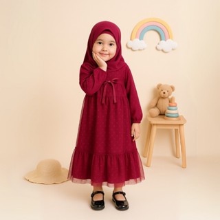 NAJWA Safiya 兒童 Gamis Combi 瓷磚模型最新圖案時尚女孩 Gamis 開齋節版