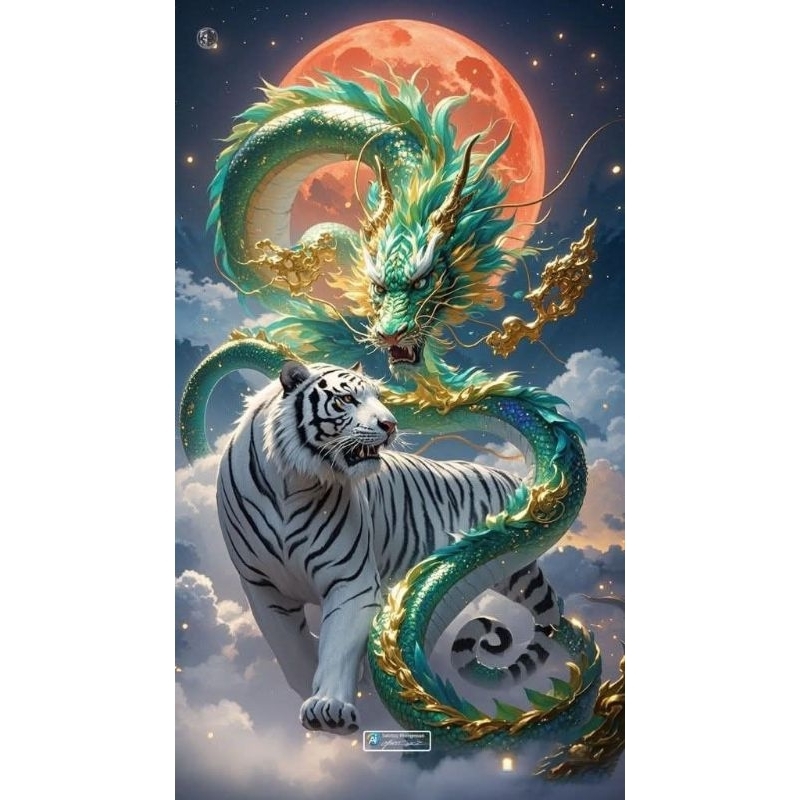 Hiasan DINDING Dragon vs 老虎圖片牆飾尺寸 20x30 cm mdf 板材料