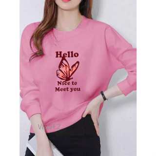 成人女式 T 恤上衣長袖 HELLO NICE TO MEET YOU 女士時尚最新 DTF 印花影象