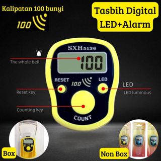 TOMBOL Tasbih 報警器 LED SHX5136 數字手指計數器 LED 報警器 100 將發聲 3 按鈕
