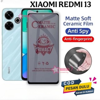 XIAOMI HITAM LAYAR 防刮適用於小米 Redmi 13 防刮啞光陶瓷間諜深色防輻射防碎間諜隱私螢幕保護膜