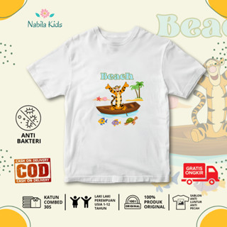 KATUN PREMIUM Distro 兒童 T 恤 Wini the Pooh 沙灘魚印花小熊維尼人物圖案男孩女孩棉