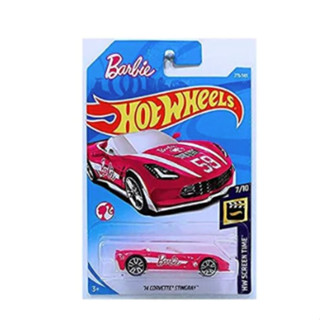 MERAH Hot Wheels 2018 壓鑄硬體螢幕時間 14 Corvette Stingray 敞篷芭比車粉色/