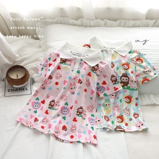 KATUN 2-11 歲超漂亮 Labubu 女童裙子夏季兒童連衣裙公主裙全印花 polo 裙最新可愛純棉 Labubu