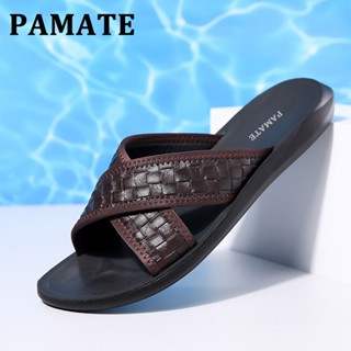Pamate 男士真皮涼鞋,交叉設計,圖案優雅,適合在家或旅行使用