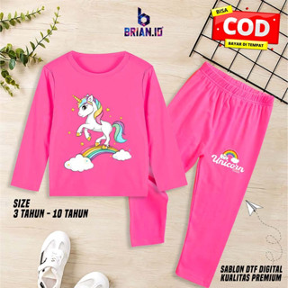 Brian.id 女童睡衣,獨角獸小馬圖案尺寸 3-10 歲女童長款套裝