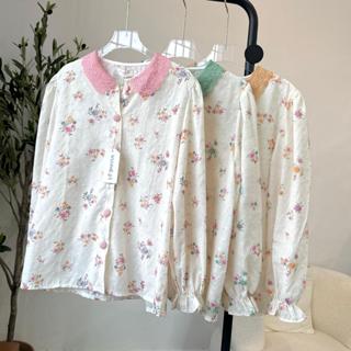 KATUN KEMEJA Coquette 花卉圖案襯衫上衣進口棉質蕾絲刺繡襯衫