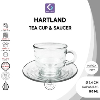 Kim 玻璃杯套裝玻璃杯墊 Hartland 茶杯碟帶透明手柄容量 165 毫升透明玻璃杯馬克杯茶咖啡咖啡濃縮咖啡陶瓷瓷