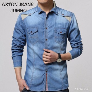 KEMEJA Axton jumbo xL 牛仔褲襯衫 LD110cm pj78cm 水洗牛仔褲材質時尚牛仔褲襯衫相當厚