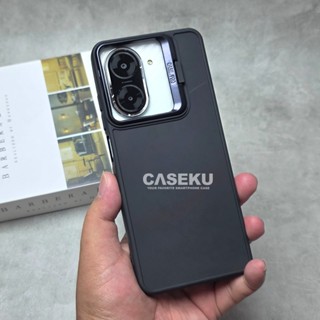 Case Poco C71 Case 法蘭絨立式馬卡龍黑色支架相機環