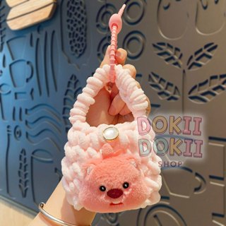 GANTUNGAN 迷你可愛粉色 Loopy Earpods 娃娃包帶螺旋帶鑰匙扣鑰匙扣 Ganci 獨特配件兒童成人高