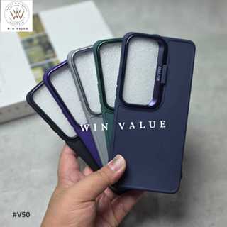 手機殼 Vivo V50 5G 手機殼法蘭絨立式馬卡龍戒指 WV 相機