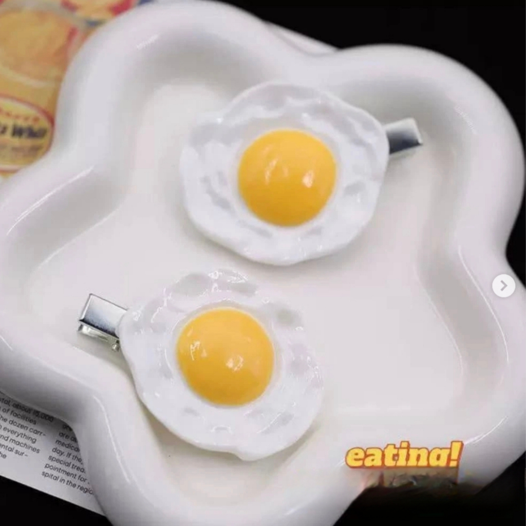 Ceplok Egg 髮夾 Sunny Side Up Egg Food 獨特的韓式審美少女髮夾成人當代美食模型可愛防主