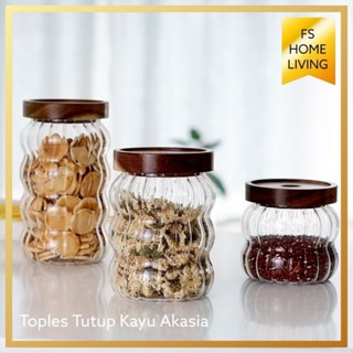 Kayu 相思木玻璃罐美學玻璃蛋糕罐食品儲存容器密封木蓋