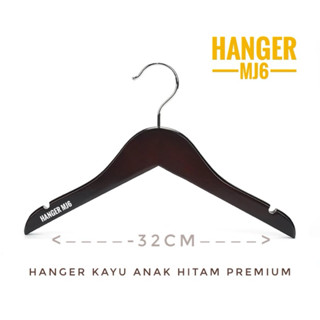 Kayu HITAM 兒童木衣架黑色 32CM 1PCS