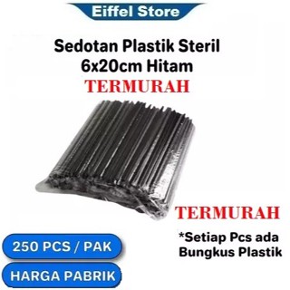 HITAM 250 件無菌黑色吸管塑膠材料