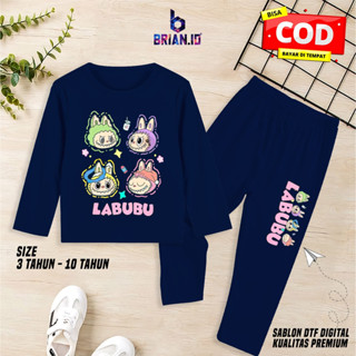 Brian.id Viral Labubu 印花兒童睡衣長款套裝 3-10 歲 OK 優質兒童睡衣