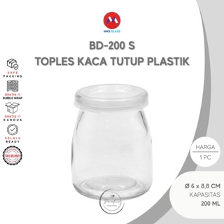 MKS 玻璃迷你圓形玻璃罐尺寸 L 直徑 6 x 8,8 釐米塑膠蓋 BD-200-S 容量 170 毫升甜點布丁餅乾罐