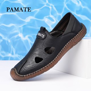 HITAM 黑色皮革涼鞋 epatu 進口男士 PAMATE 休閒正裝