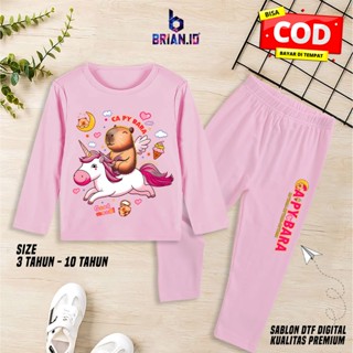 Brian.id 可愛獨角獸水豚女孩衣服尺寸 3-10 歲睡衣女孩睡衣