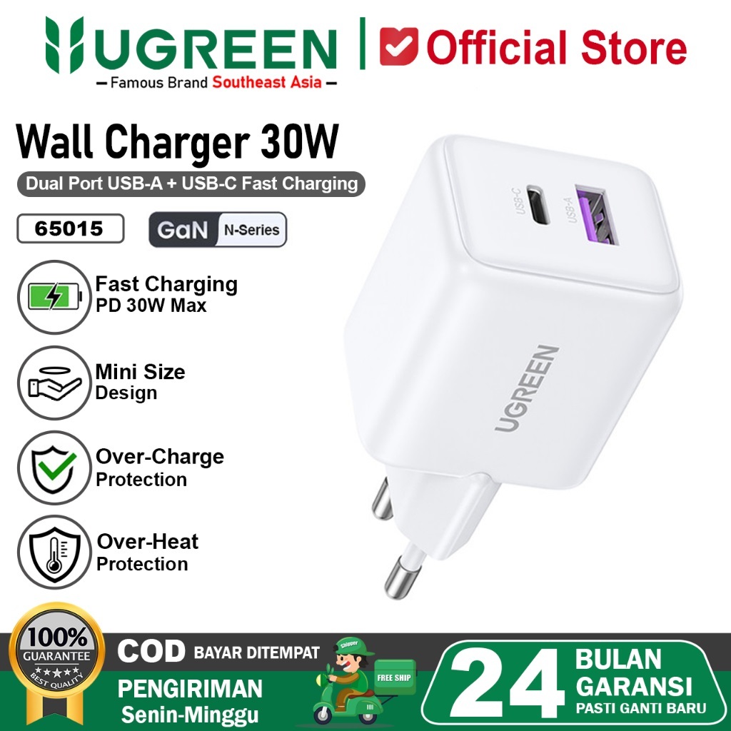 UGREEN GaN Nexode 充電器頭雙端口 Usb A Usb C 快速充電 30W 65015
