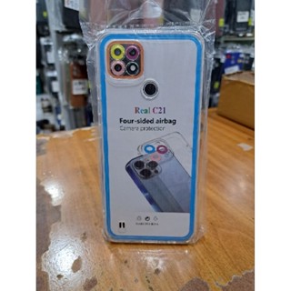 Putih 透明保護殼 Realme C21 白色矽膠四面氣囊相機保護殼和 Realme C21 手機皮膚